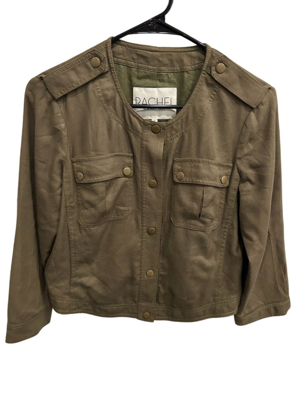 RACHEL Rachel Roy Snap Front Jacket Olive Green Sz Medium Military Style Viscose